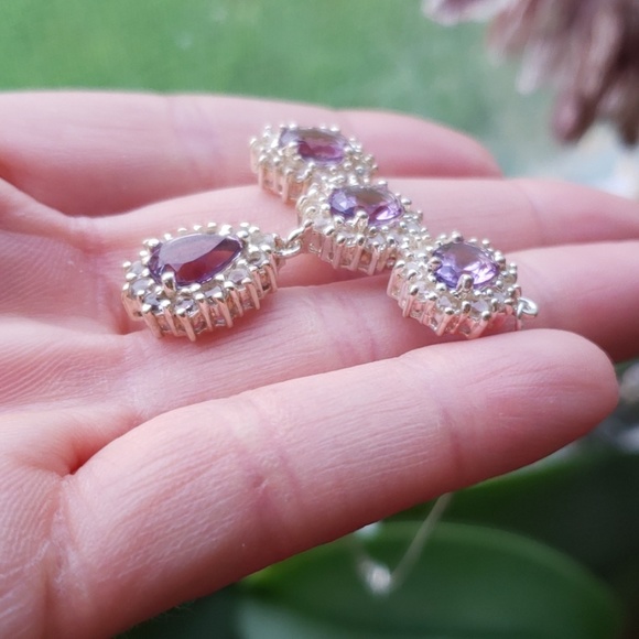 Sterling Silver Amethyst Diamond Necklace - Picture 8 of 8